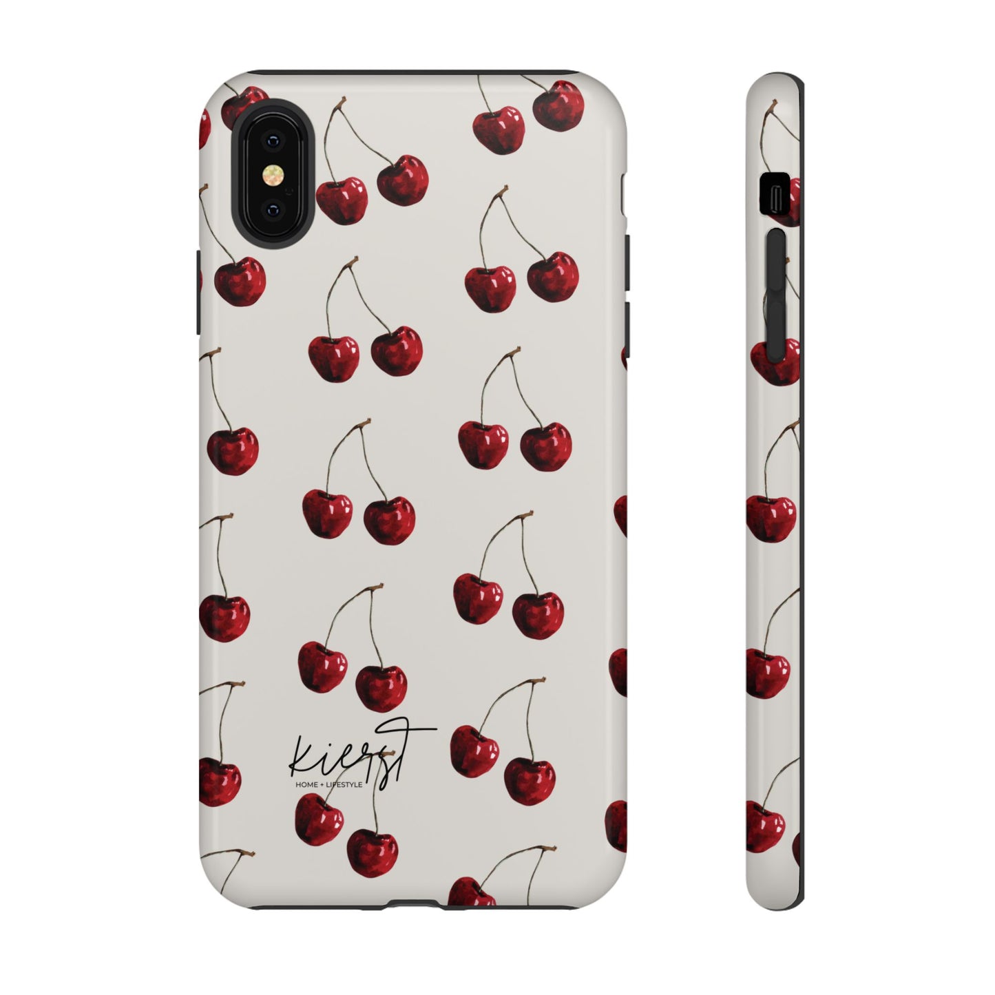 Moody Cherry Stems on White Bone iPhone Case | Timeless Contrast With A Twist of Charm