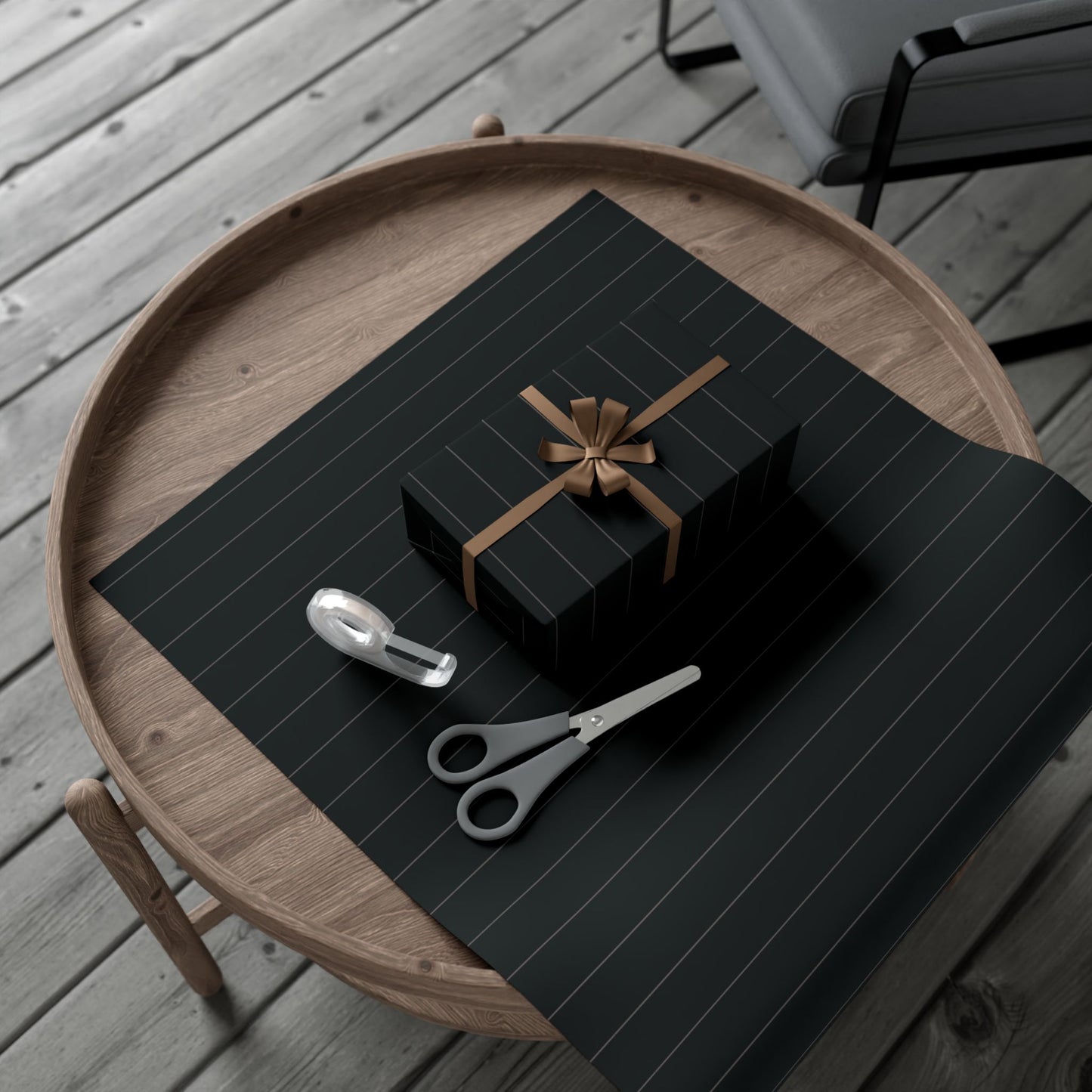 Black With Grey Pinstripe Gift Wrapping Paper