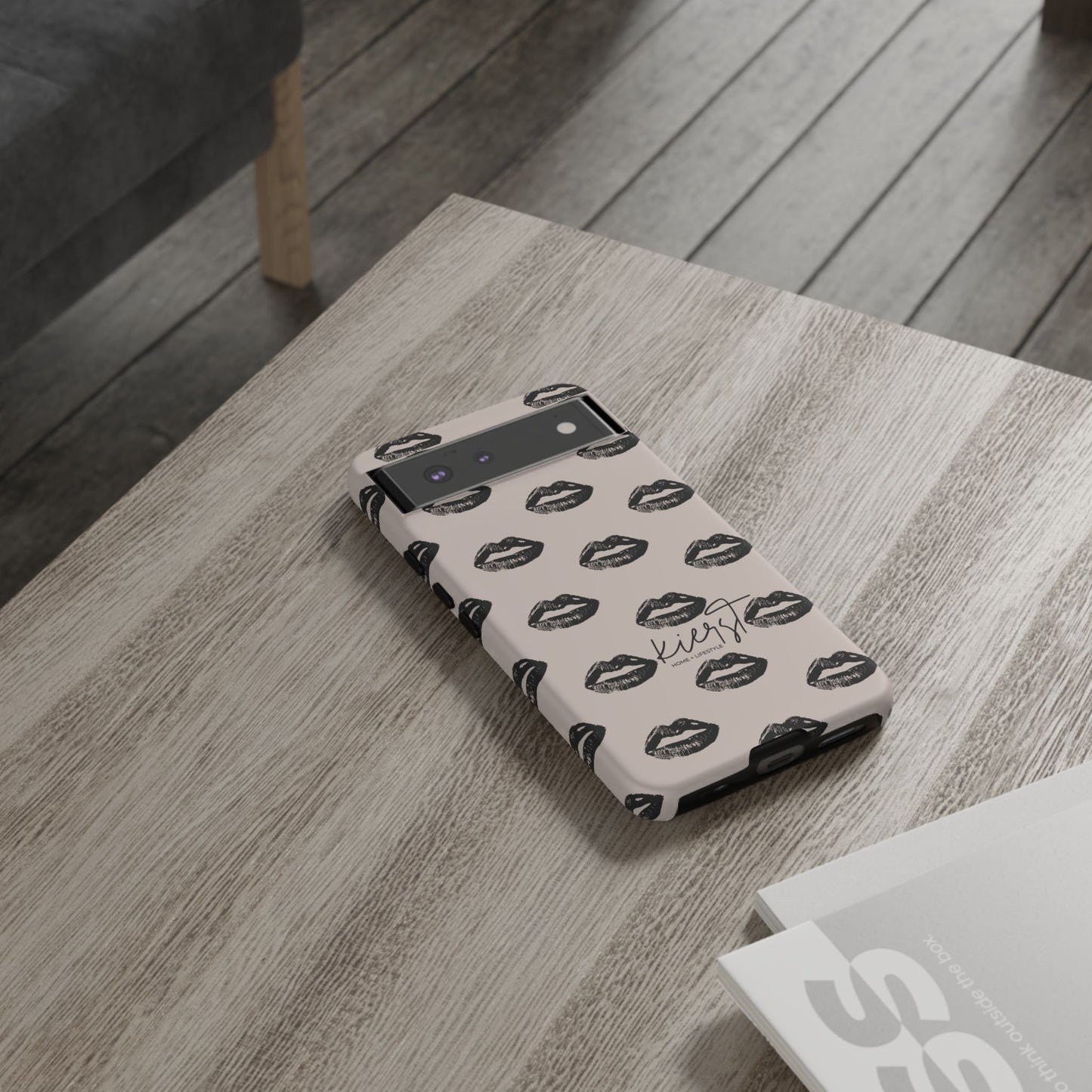 Black Lips on Oat Google Pixel Case | Minimalist Neutrals with a Bold Edge
