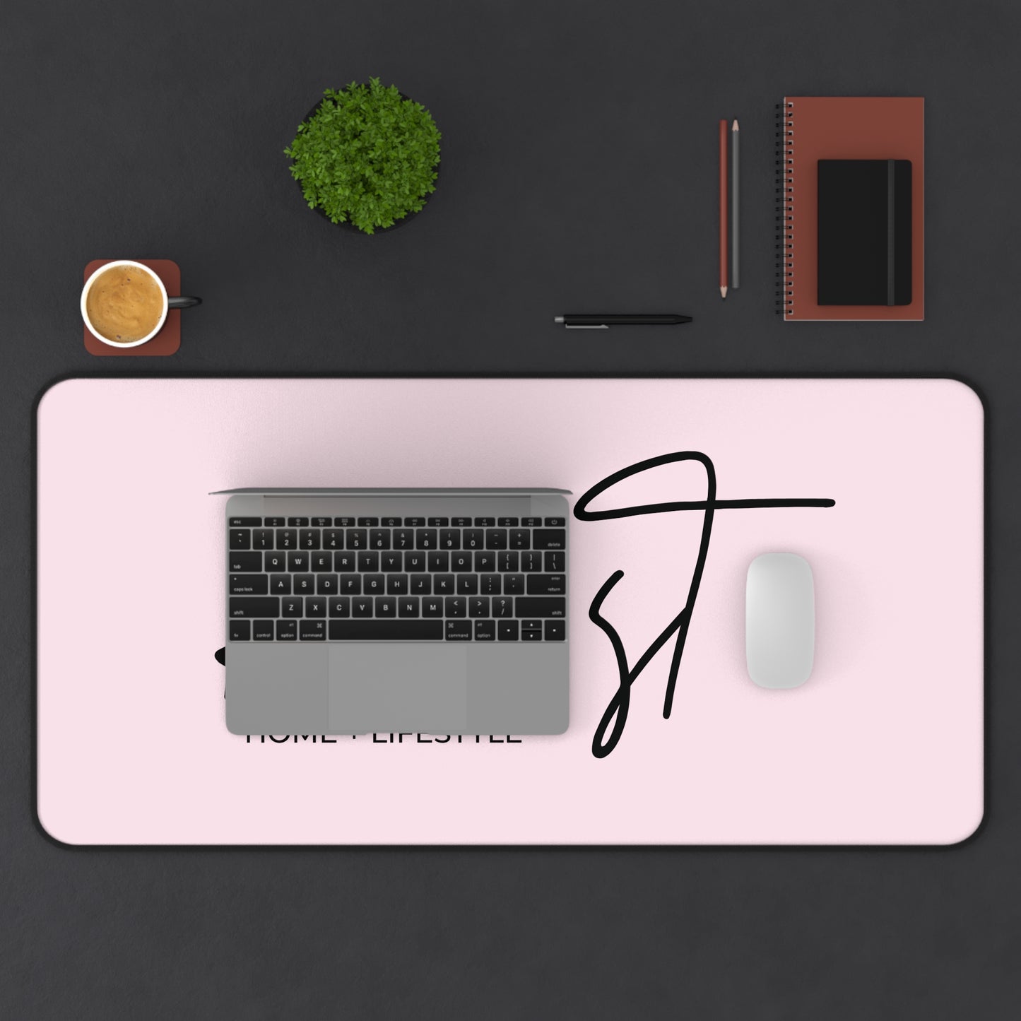 Signature Pink Desk Mat with kierst Logo | Luxe Brand-Inspired Workspace