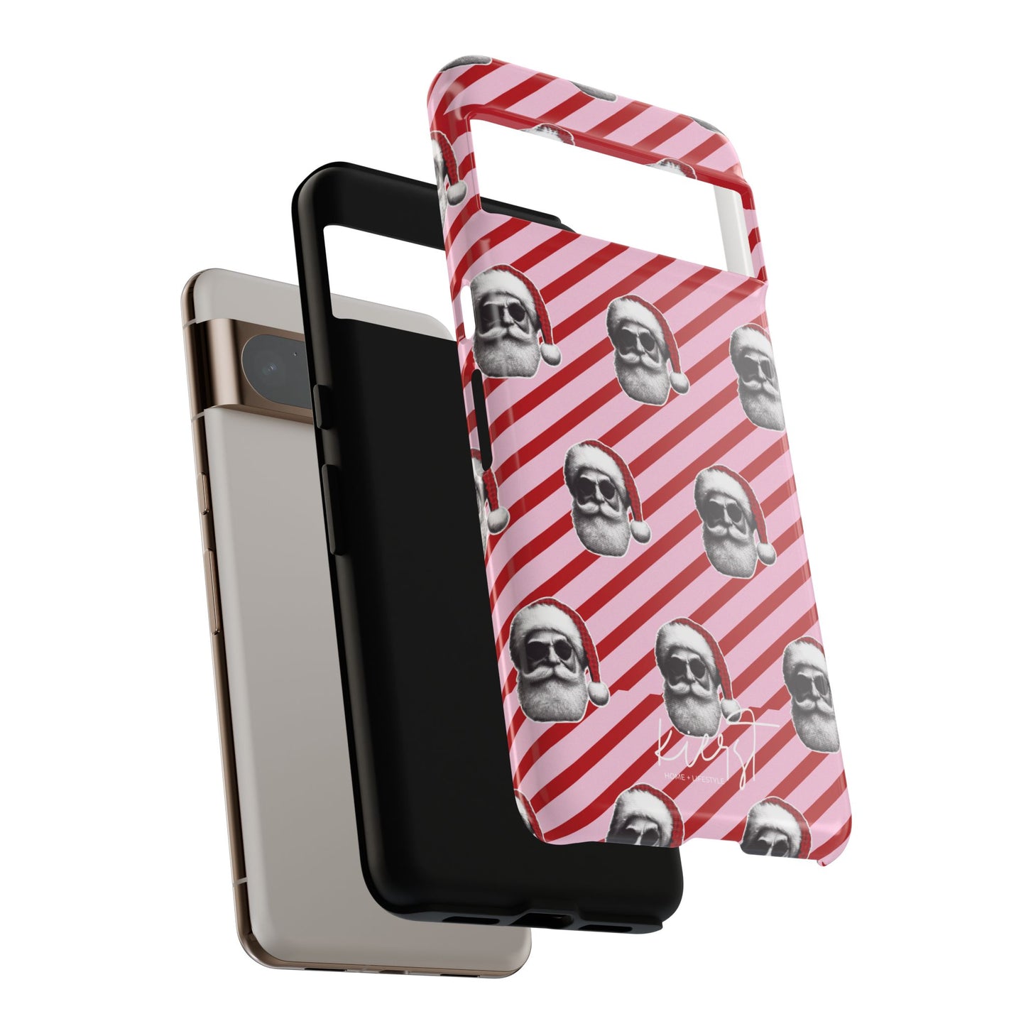 Holiday 25 Cool Santa on Pink and Red Diagonal Striped Google Pixel Phone Case