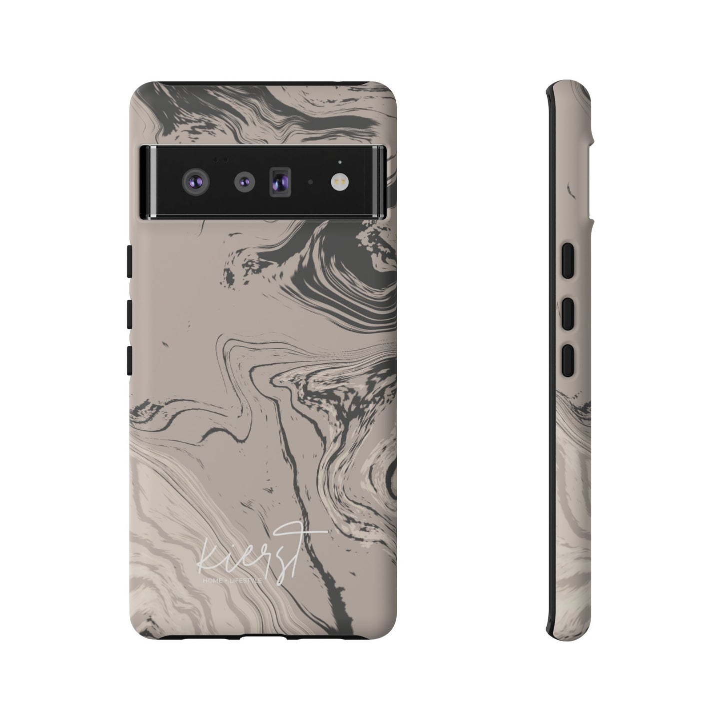 Cream, Grey, and Taupe Marble Google Pixel Case | Grounded Neutrals, Expressive Detail