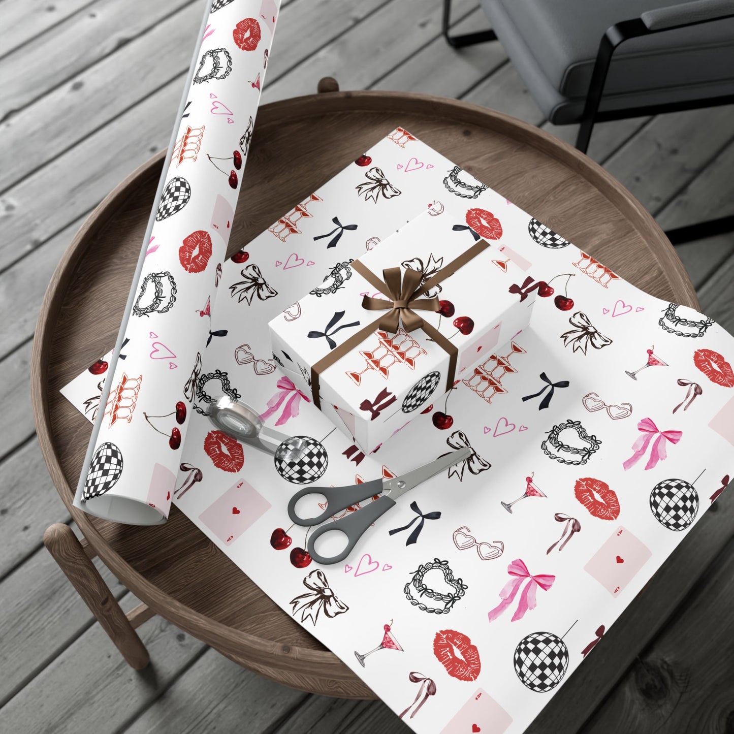 Edge of Romance Wrapping Paper | White Background Gift Wrap with Chic Sticker-Inspired Design