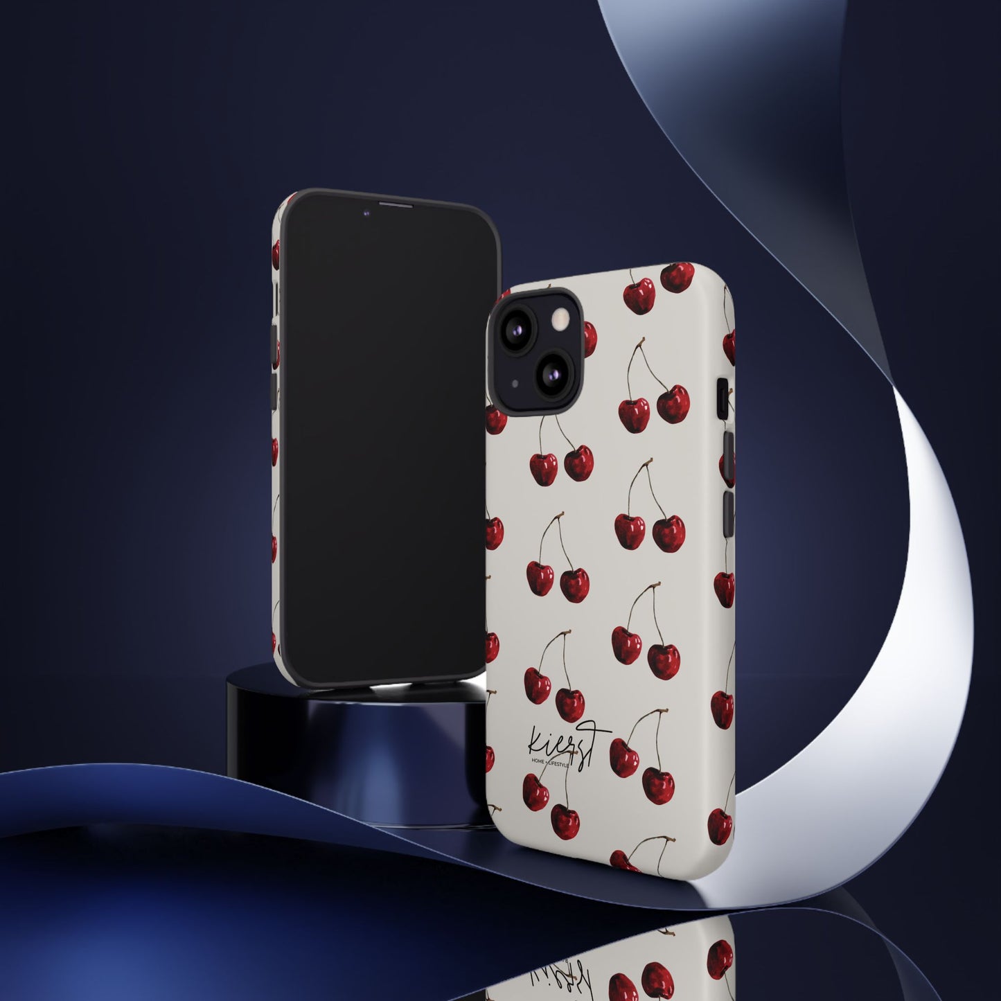 Moody Cherry Stems on White Bone iPhone Case | Timeless Contrast With A Twist of Charm