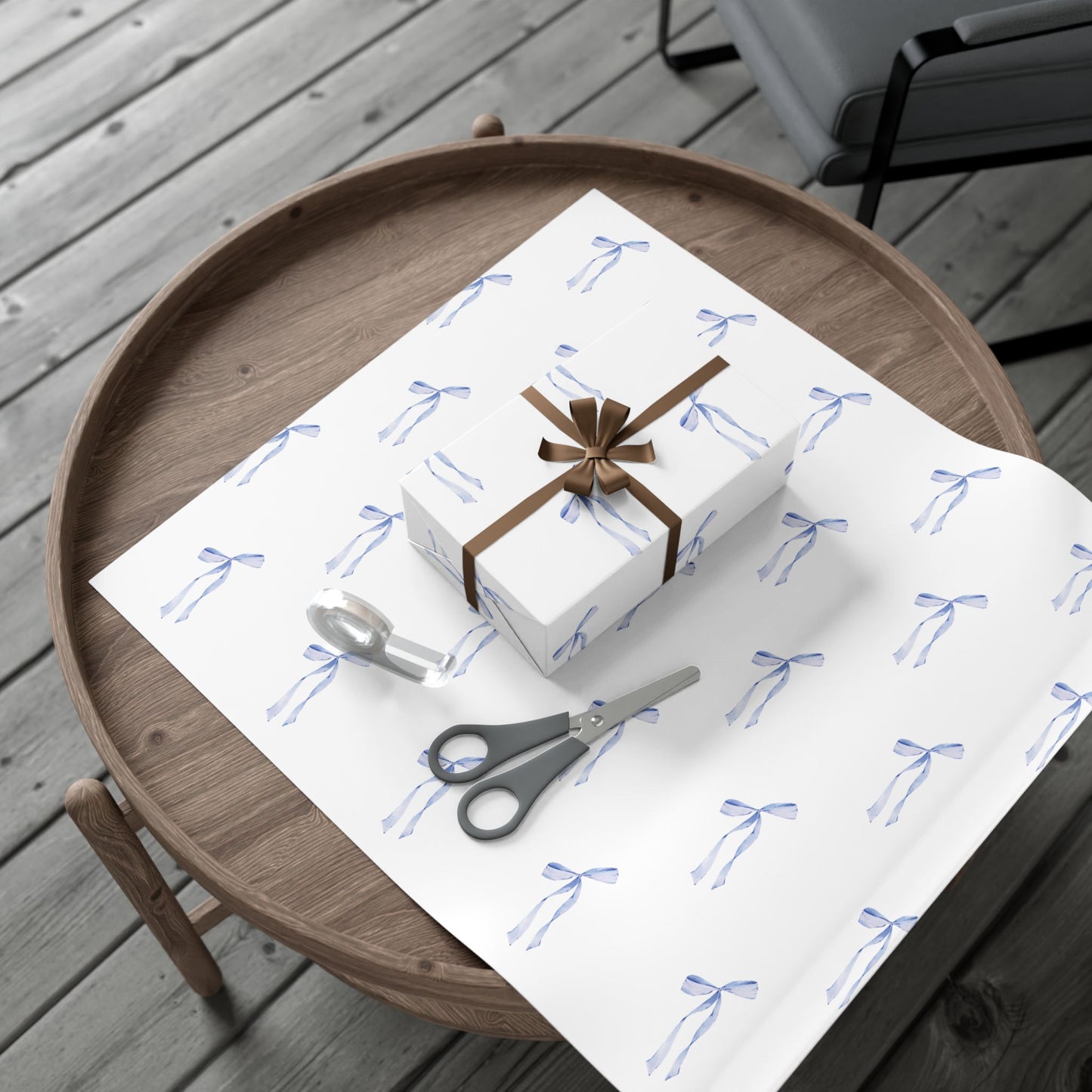 Delicate Blue Bow Gift Wrapping Paper – Hand-Painted Style Ribbon Pattern on White