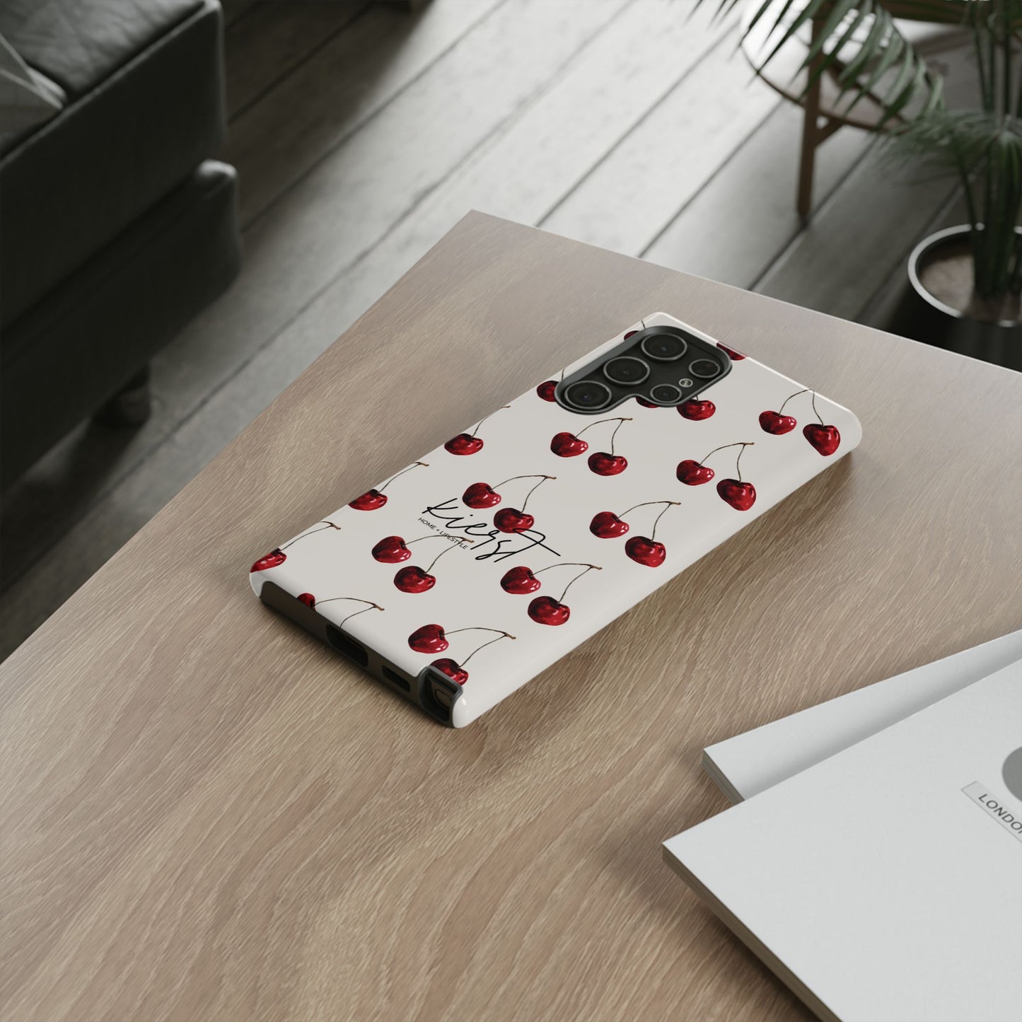 Moody Cherry Stems on White Bone Samsung Galaxy Case | Understated Luxury With A Playful Bite