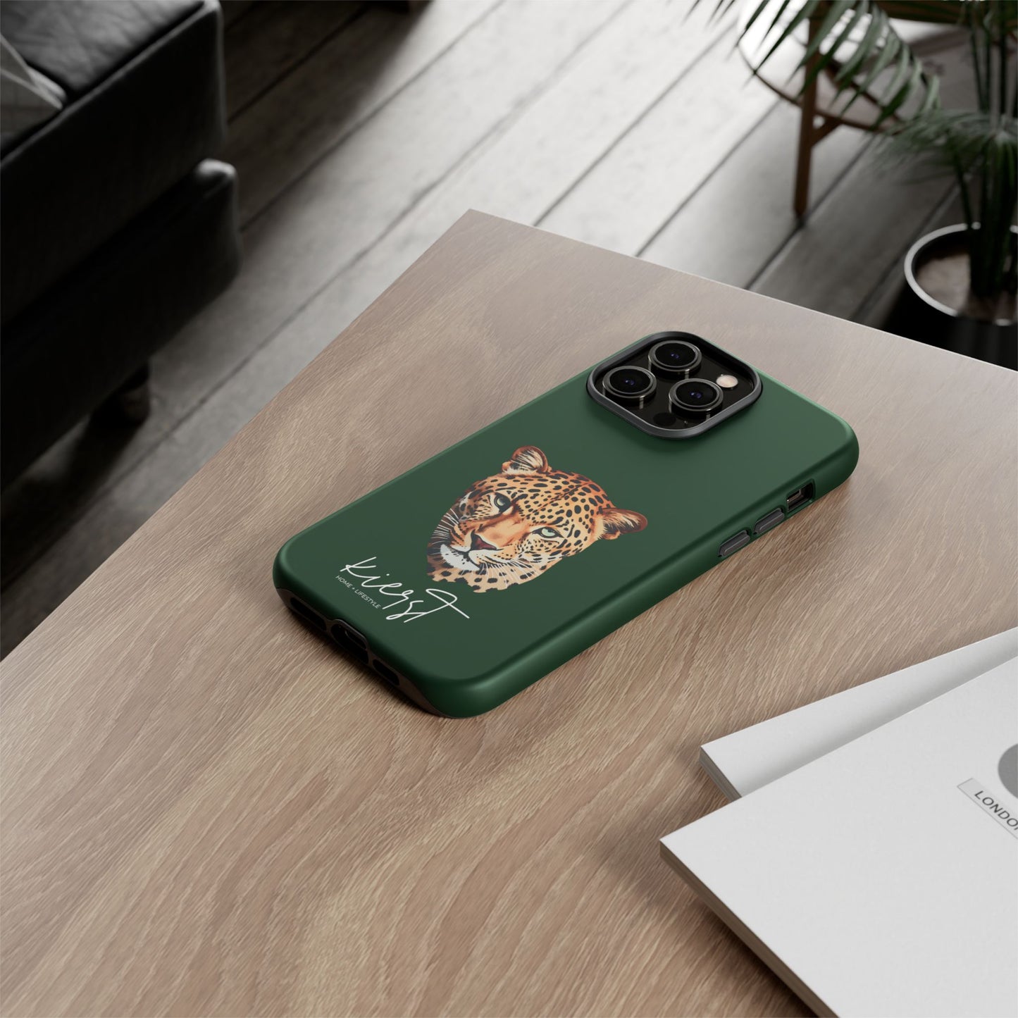 Leopard Head on Signature Midnight Pine iPhone Case | Designed to Stand Out