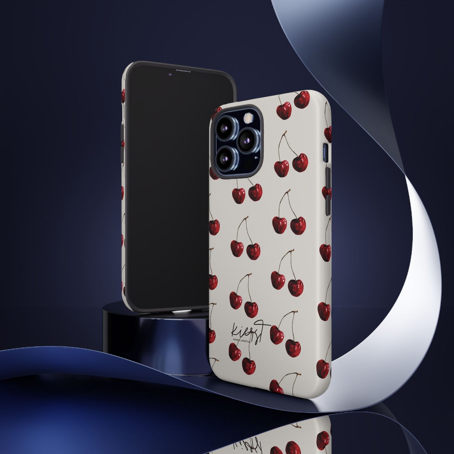 Moody Cherry Stems on White Bone iPhone Case | Timeless Contrast With A Twist of Charm