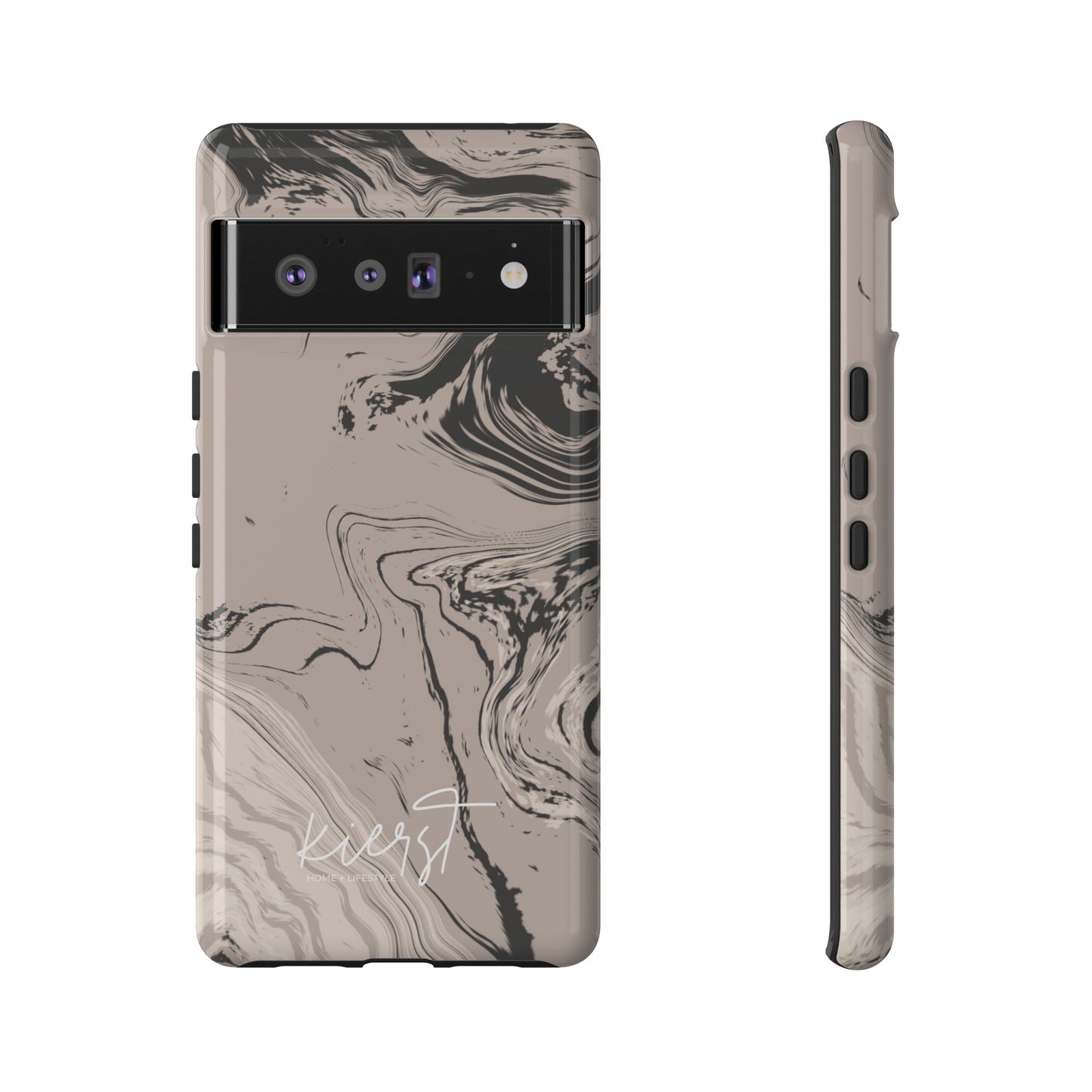 Cream, Grey, and Taupe Marble Google Pixel Case | Grounded Neutrals, Expressive Detail