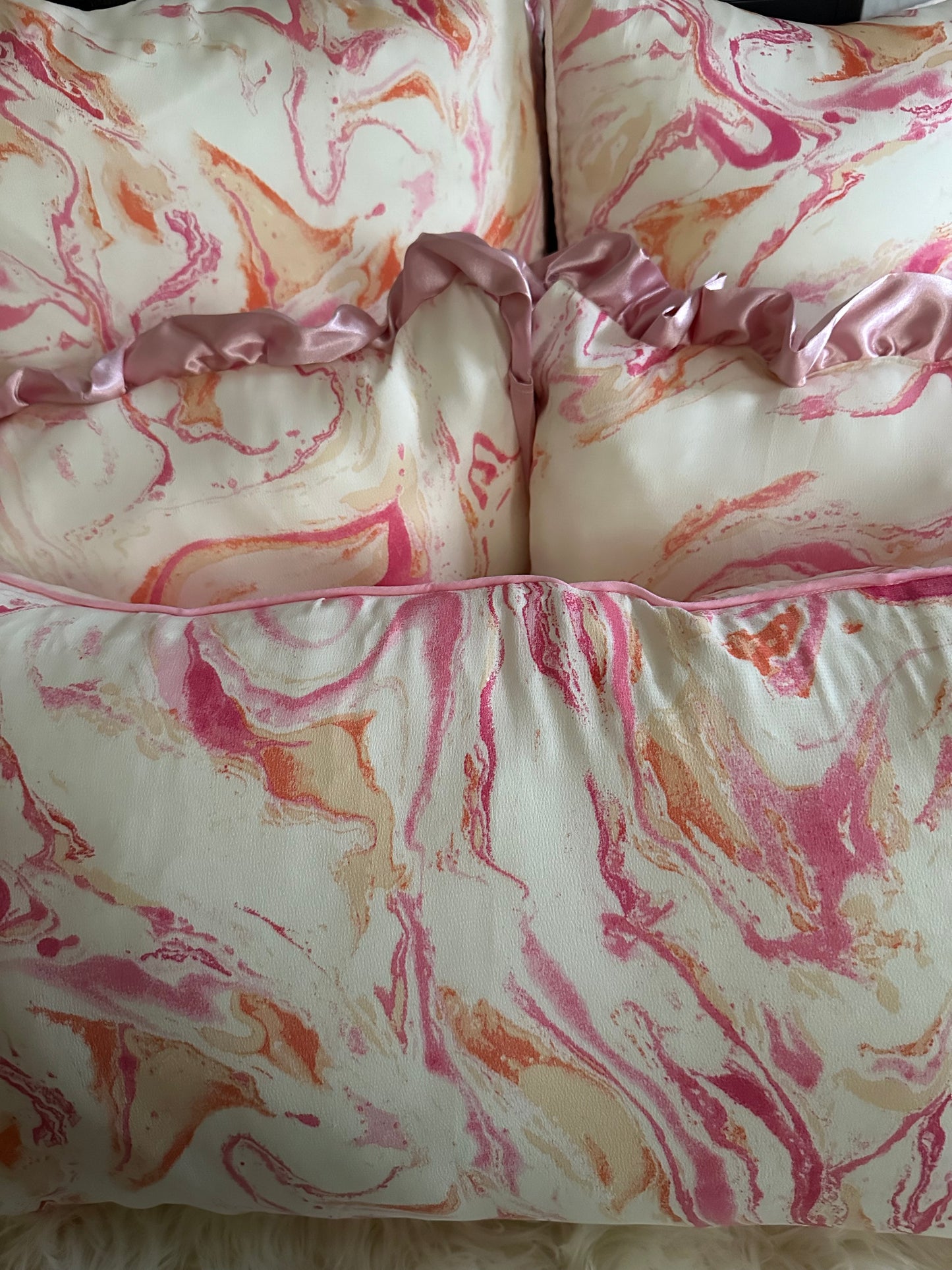Pink and Orange Marble Throw Pillow | Whimsical Swirls, Refined Softness