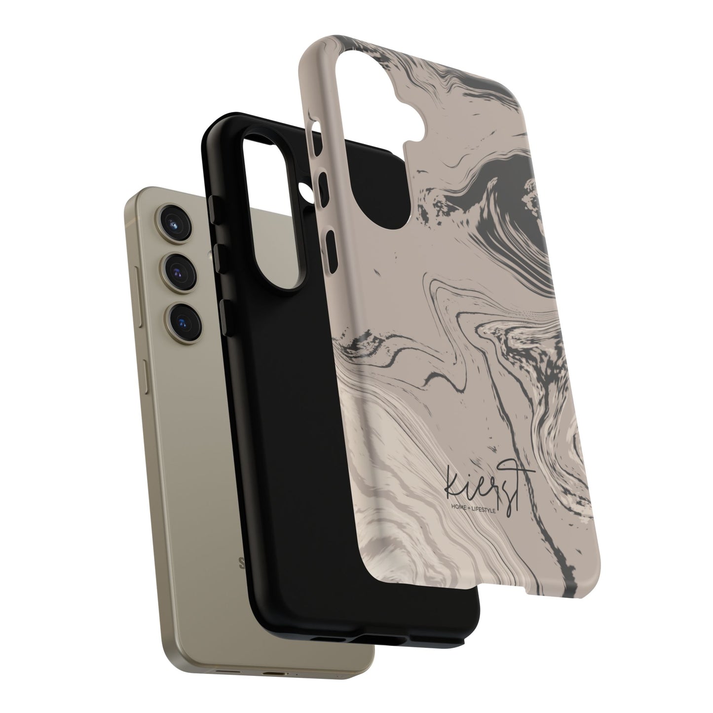 Cream, Grey, and Taupe Marble Samsung Galaxy Phone Case | Rich Swirls, Neutral Motion