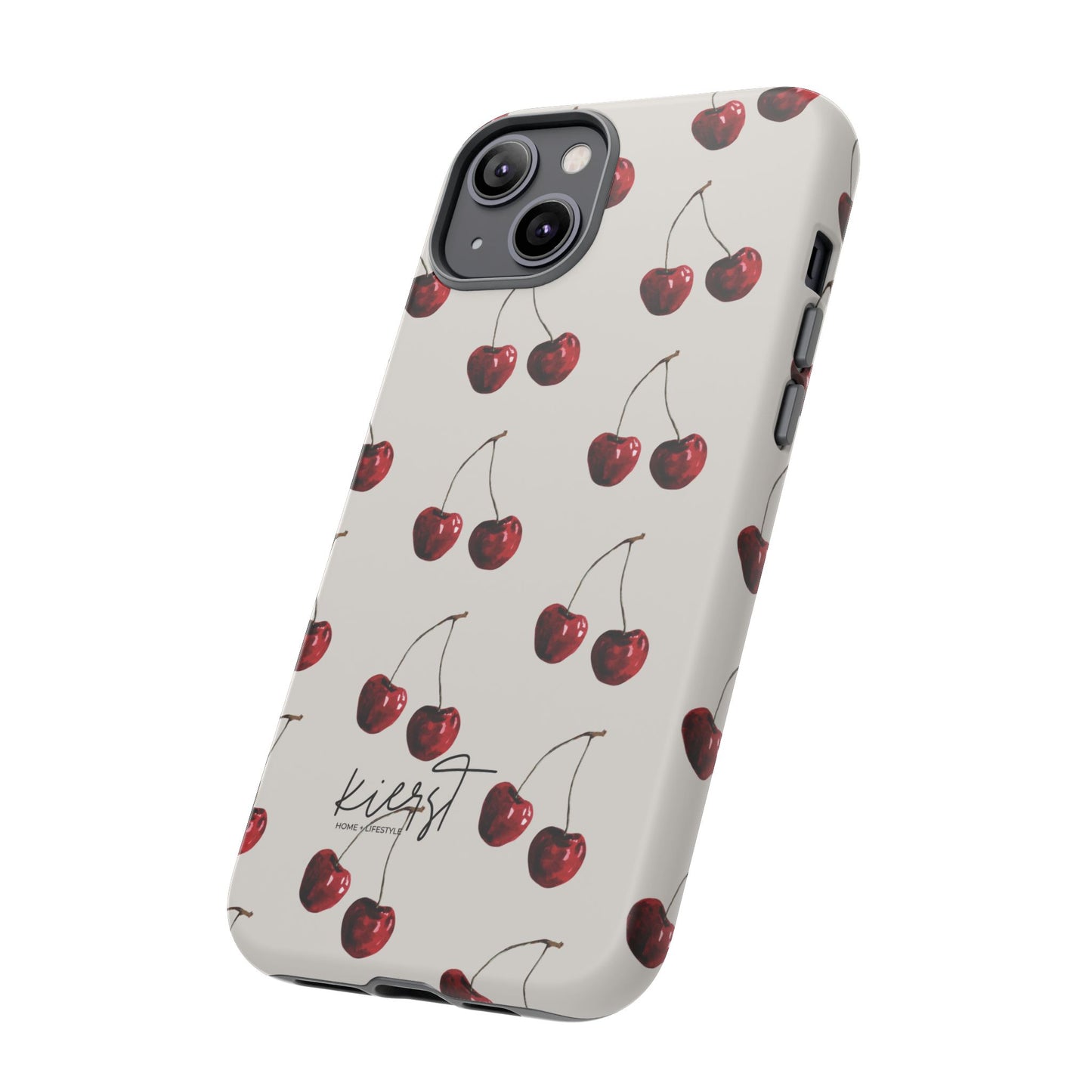 Moody Cherry Stems on White Bone iPhone Case | Timeless Contrast With A Twist of Charm