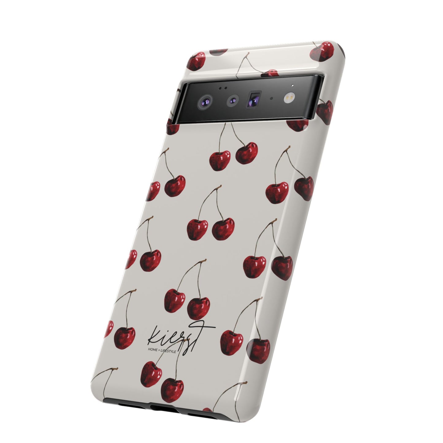Moody Cherry Stems on White Bone Google Pixel Case | Sultry Minimalism Meets Everyday Utility