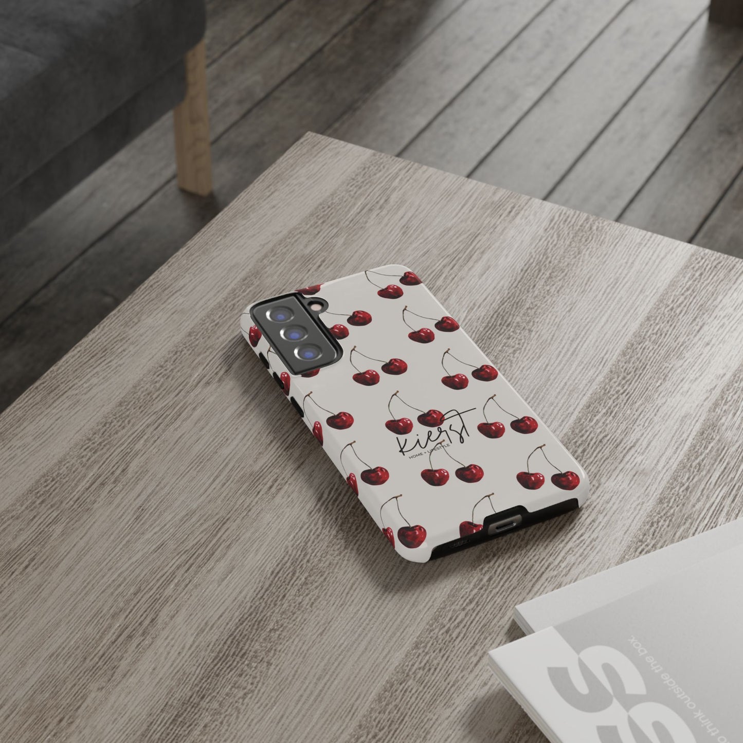 Moody Cherry Stems on White Bone Samsung Galaxy Case | Understated Luxury With A Playful Bite