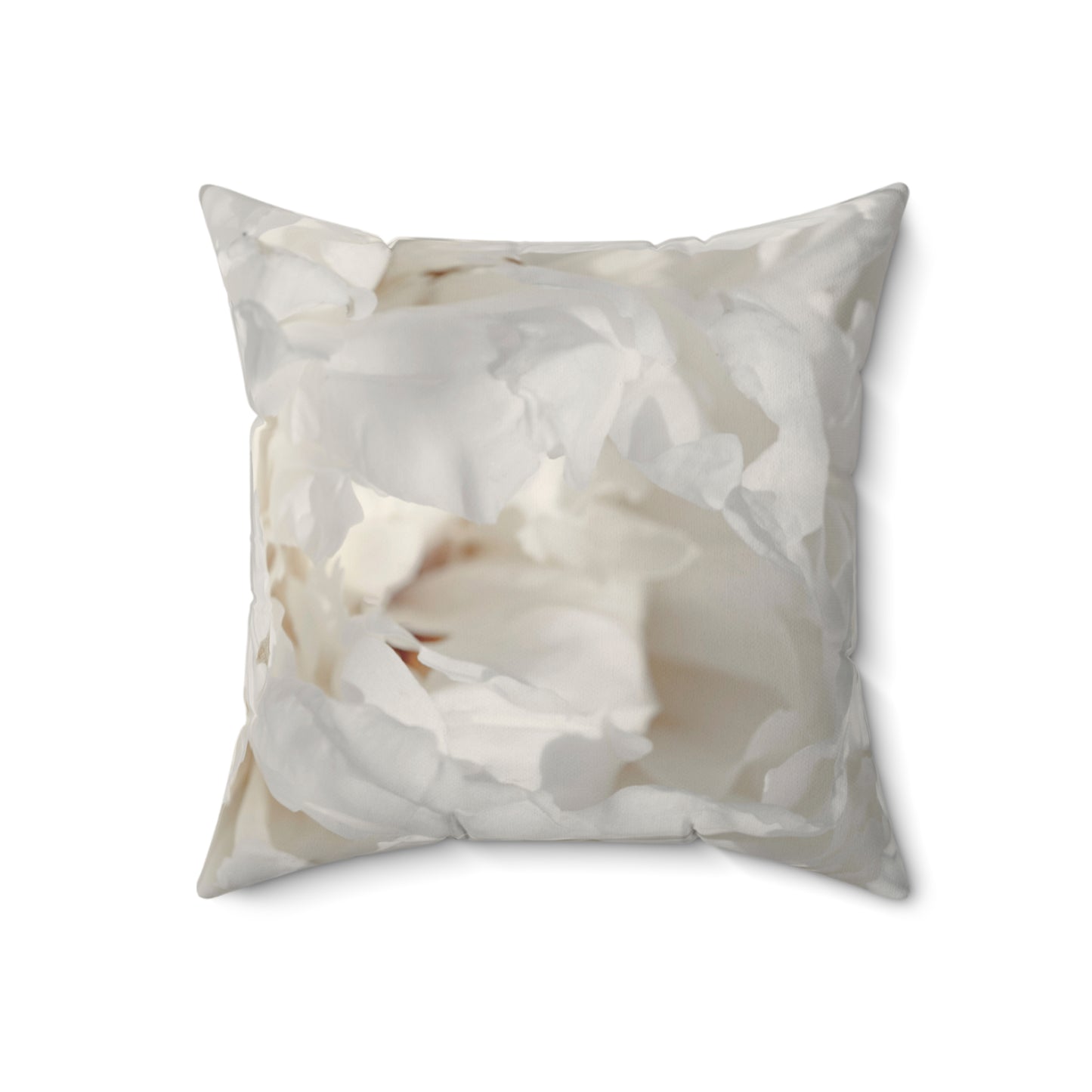 White Peony Printed Square Pillow – Soft Neutrals, Seamless Style