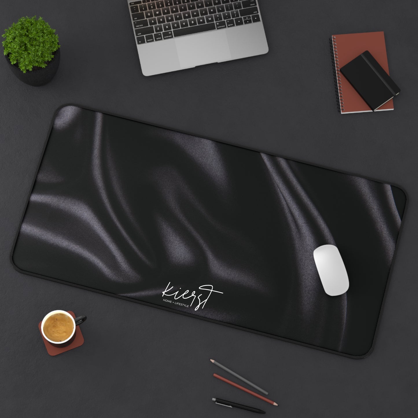 Black Silk Print Desk Mat