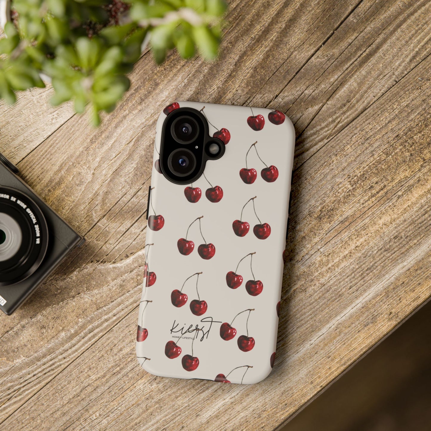 Moody Cherry Stems on White Bone iPhone Case | Timeless Contrast With A Twist of Charm