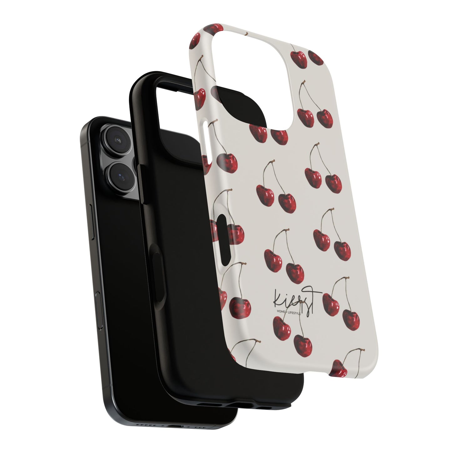 Moody Cherry Stems on White Bone iPhone Case | Timeless Contrast With A Twist of Charm