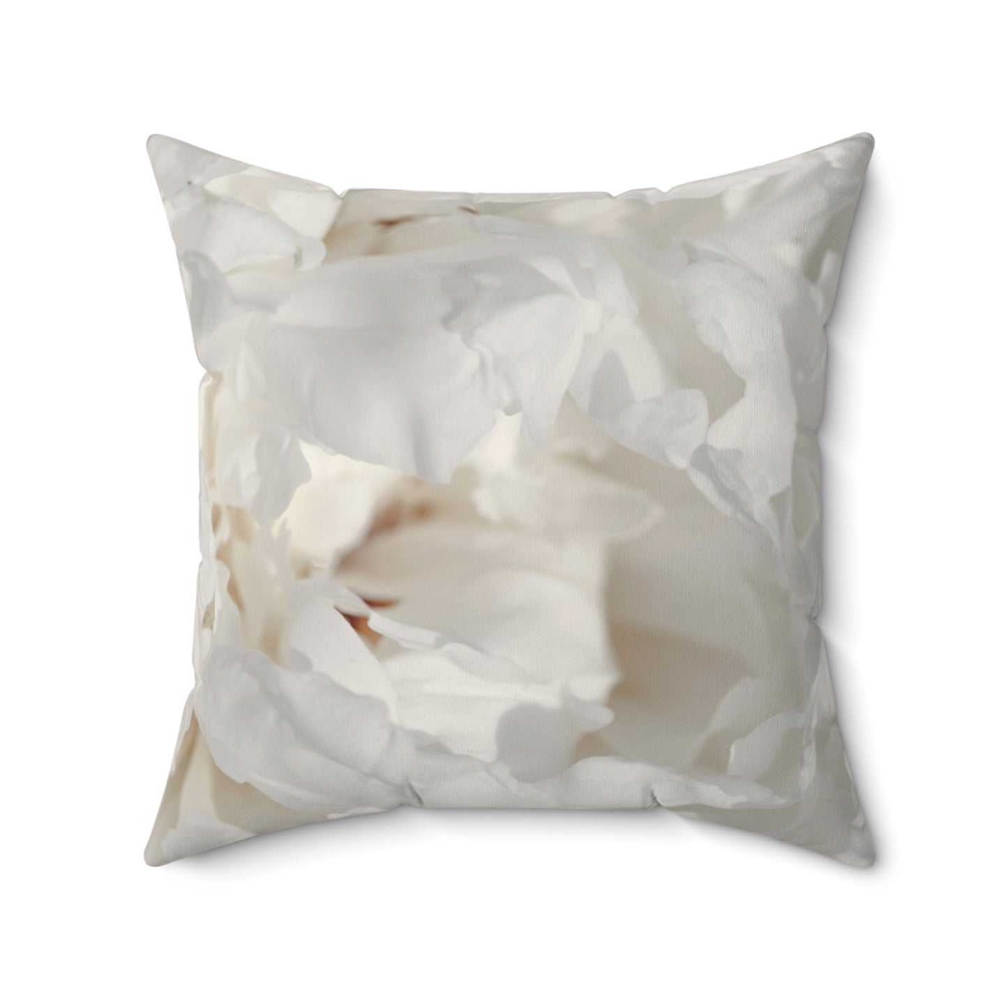 White Peony Printed Square Pillow – Soft Neutrals, Seamless Style