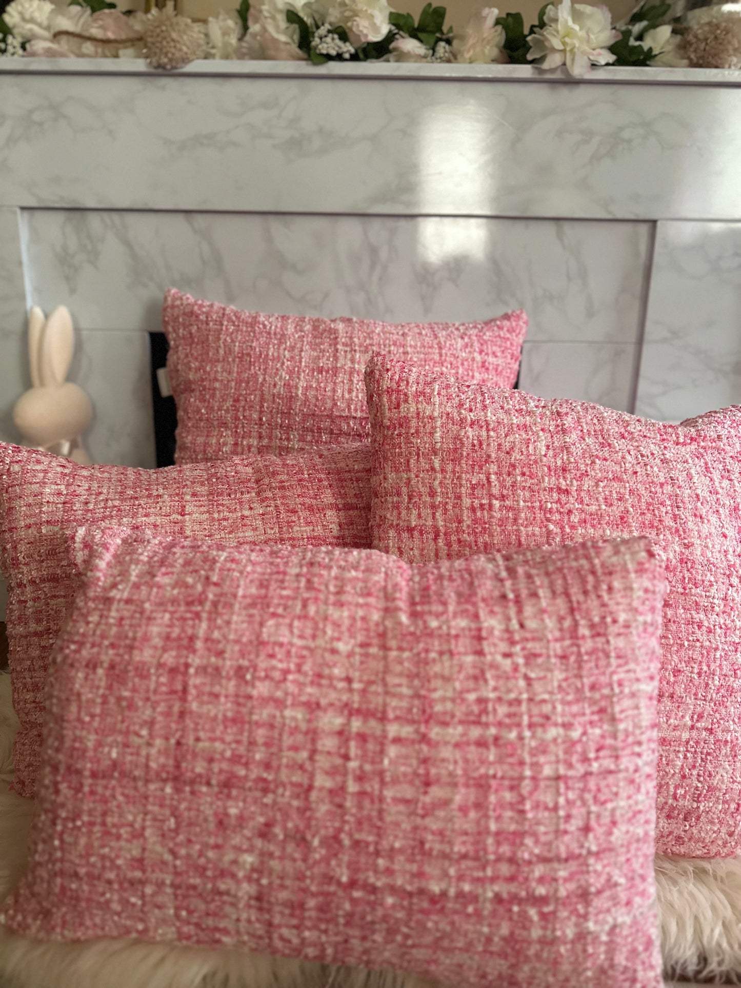 Pink Tweed Throw Pillow | Soft Texture, Elevated Design