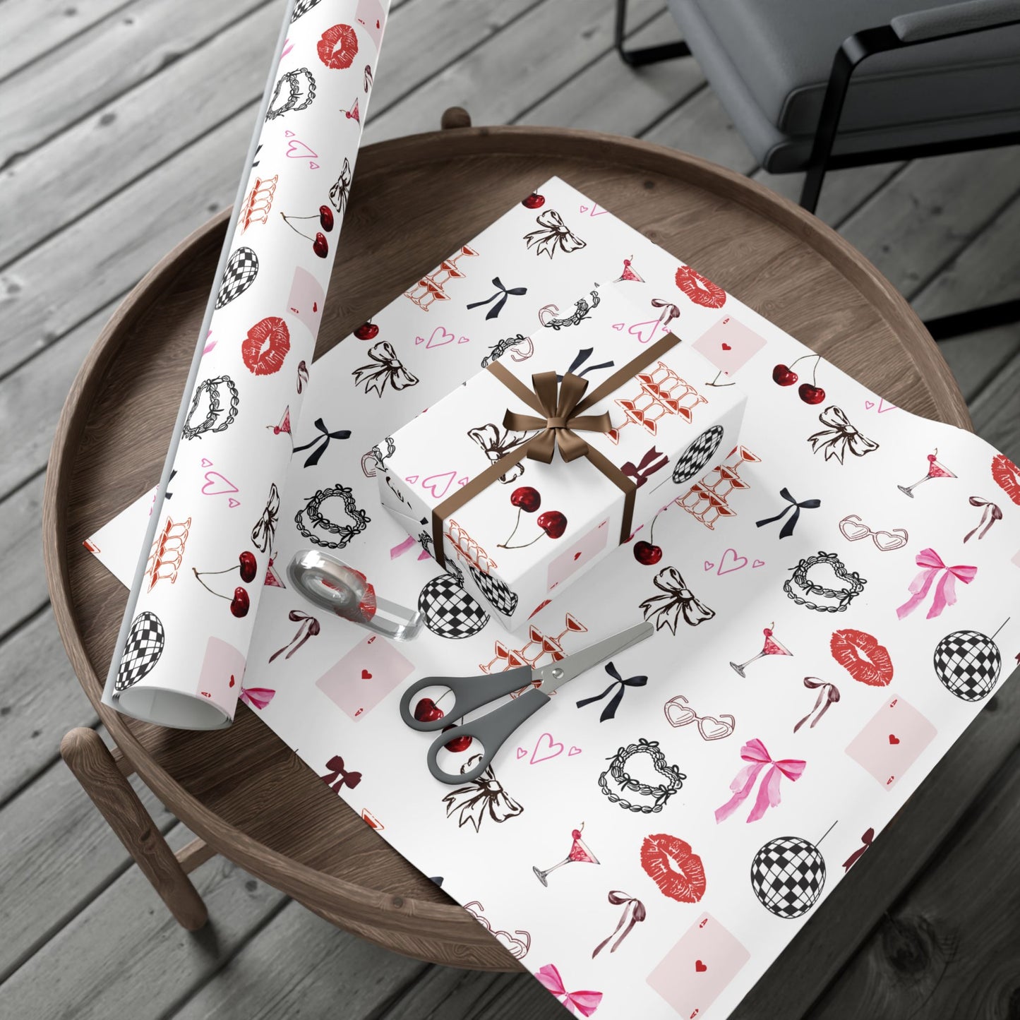 Edge of Romance Wrapping Paper | White Background Gift Wrap with Chic Sticker-Inspired Design