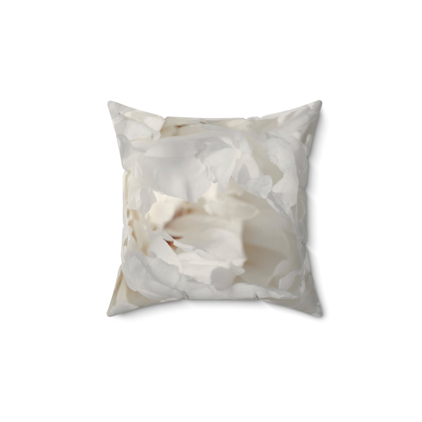 White Peony Printed Square Pillow – Soft Neutrals, Seamless Style