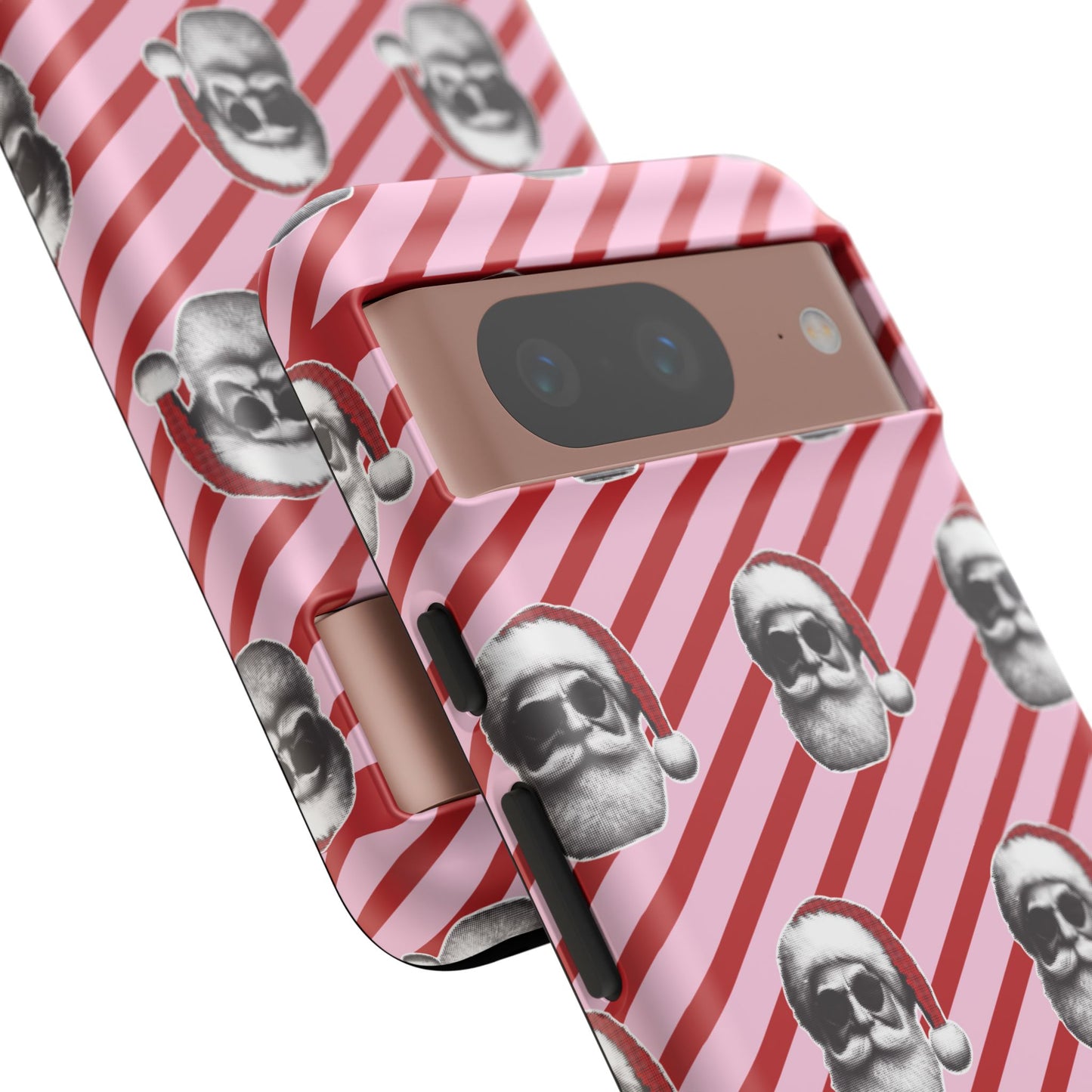 Holiday 25 Cool Santa on Pink and Red Diagonal Striped Google Pixel Phone Case