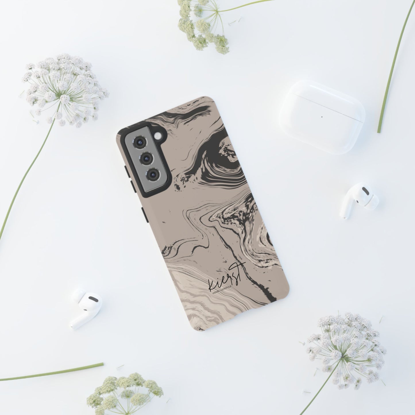 Cream, Grey, and Taupe Marble Samsung Galaxy Phone Case | Rich Swirls, Neutral Motion