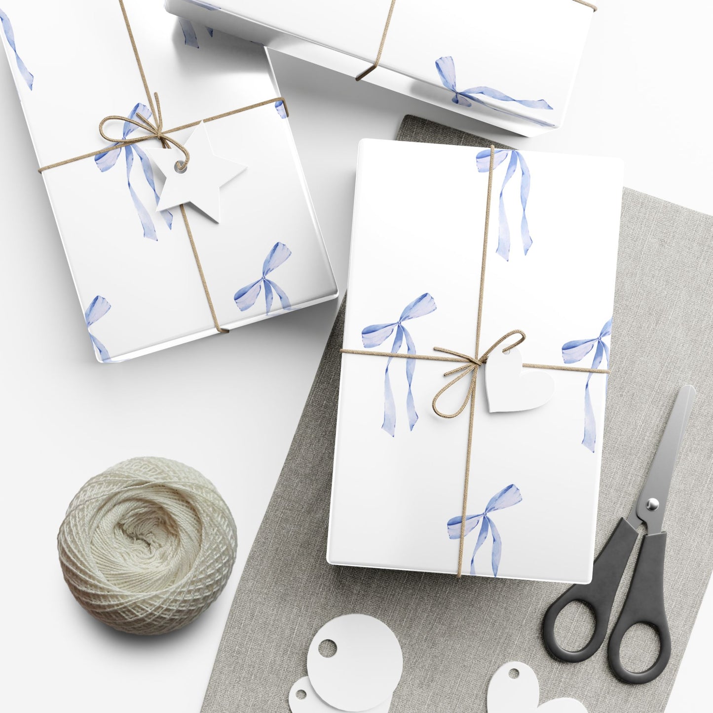 Delicate Blue Bow Gift Wrapping Paper – Hand-Painted Style Ribbon Pattern on White