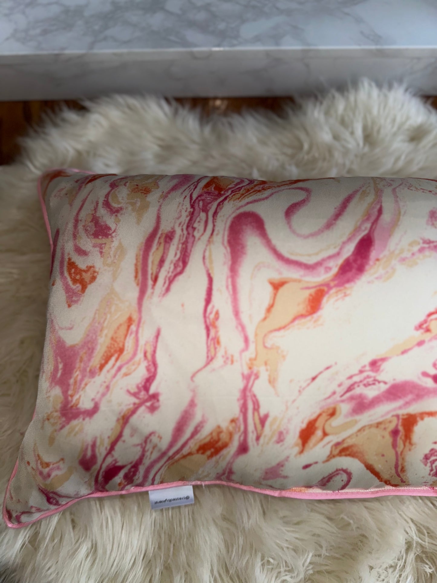 Pink and Orange Marble Throw Pillow | Whimsical Swirls, Refined Softness