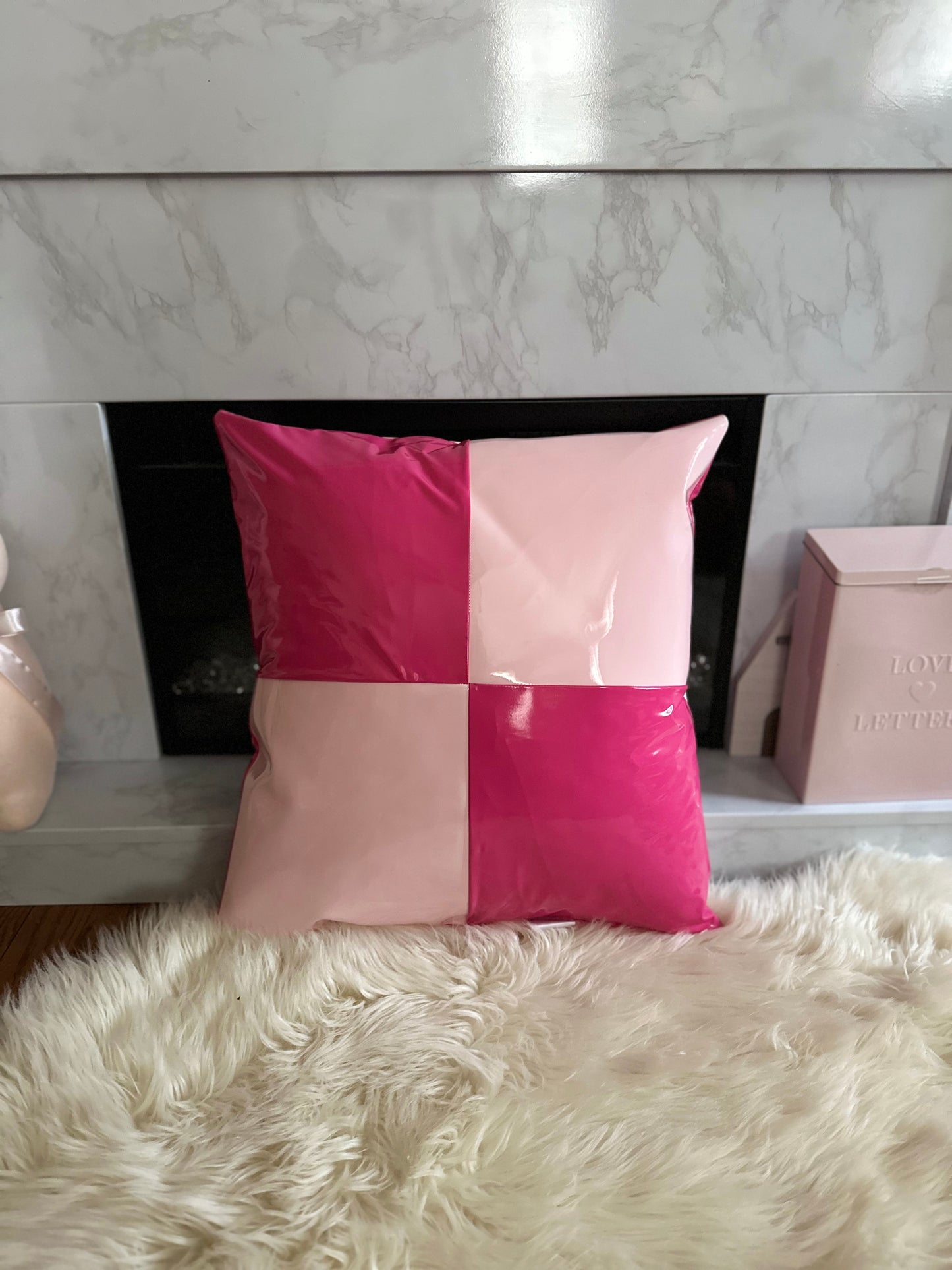 Two-Toned Pink Faux Leather Throw Pillow