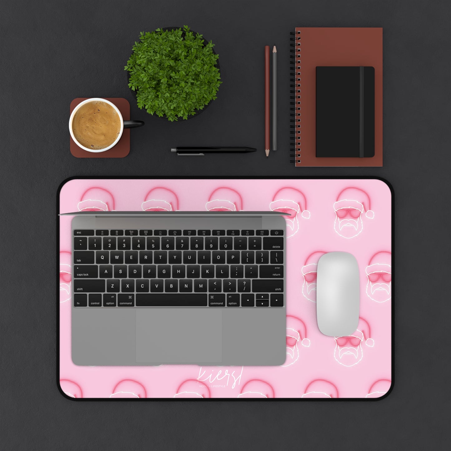 Neon Sign Santa on Pink Desk Mat