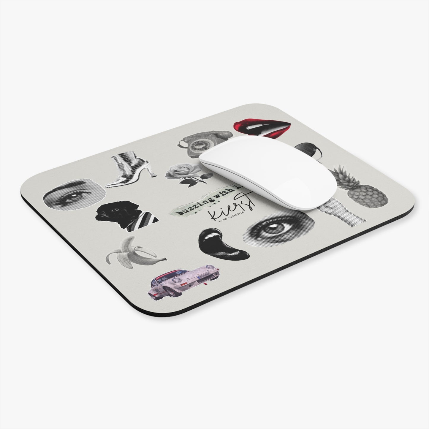 Retro Collage Sticker Mouse Pad – Vintage Aesthetic Desk Accessory
