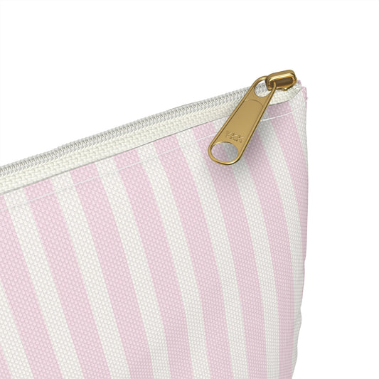 Signature Pink and Cream Striped Accessory Pouch | Polished, Feminine, Effortless
