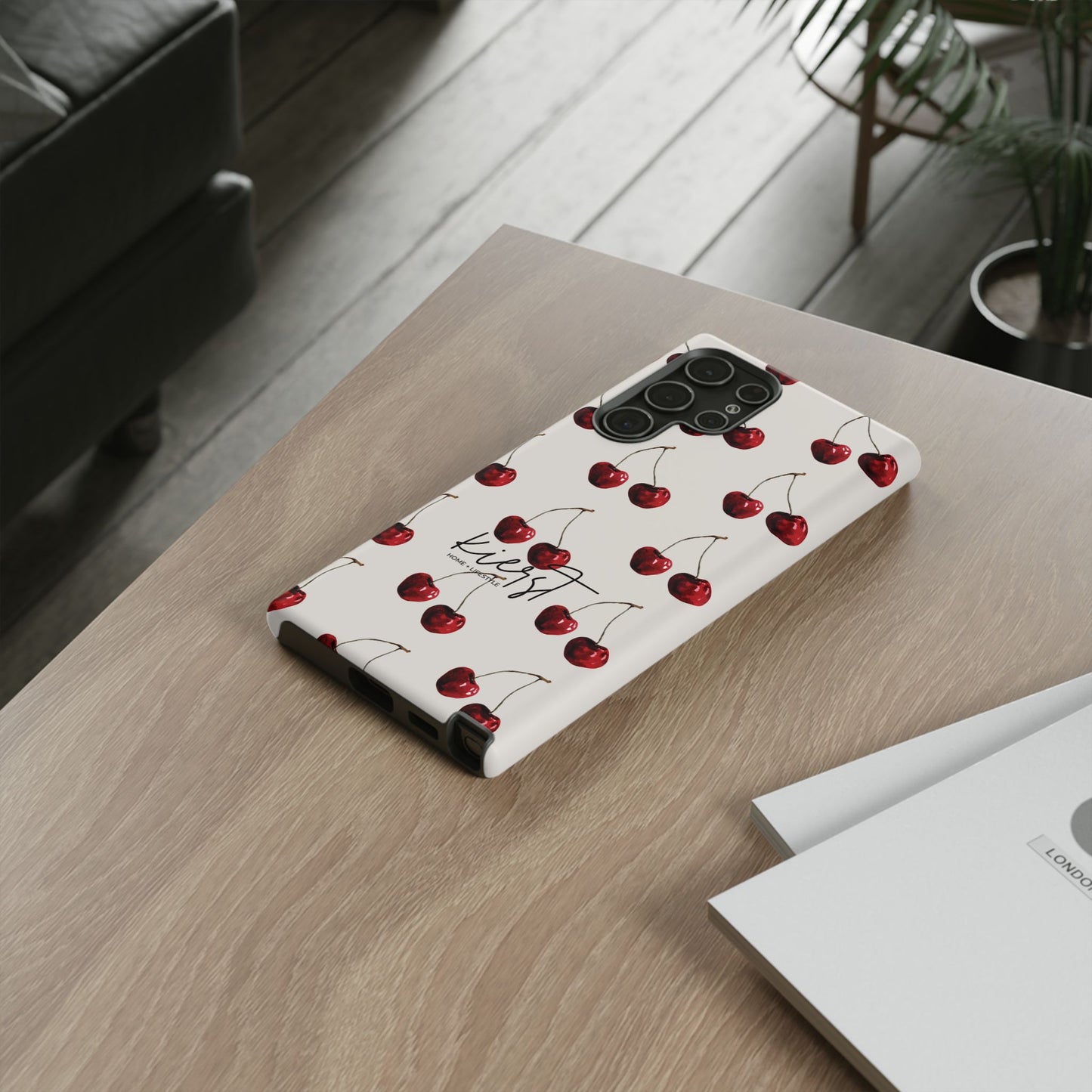 Moody Cherry Stems on White Bone Samsung Galaxy Case | Understated Luxury With A Playful Bite