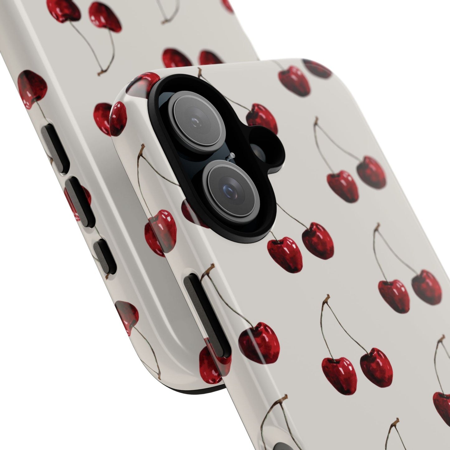 Moody Cherry Stems on White Bone iPhone Case | Timeless Contrast With A Twist of Charm