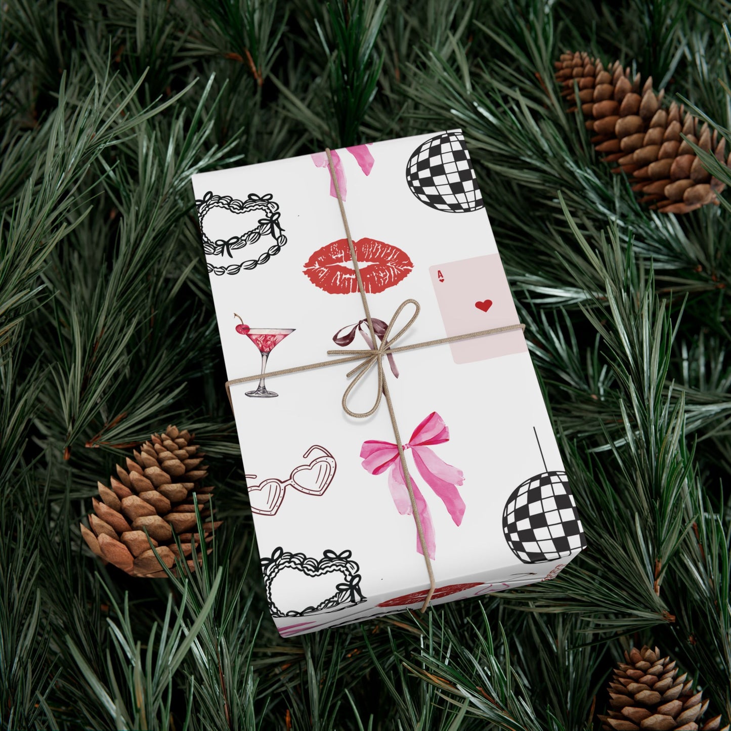 Edge of Romance Wrapping Paper | White Background Gift Wrap with Chic Sticker-Inspired Design