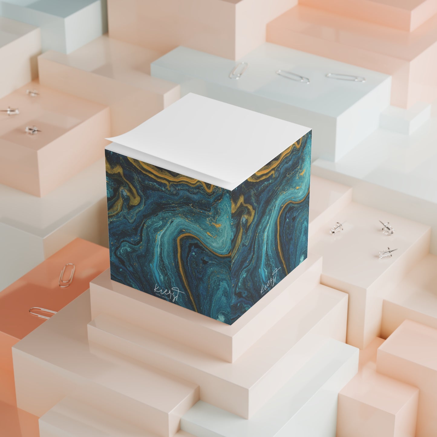 Gold & Teal Marble Sticky Note Cube | Notes That Make a Statement