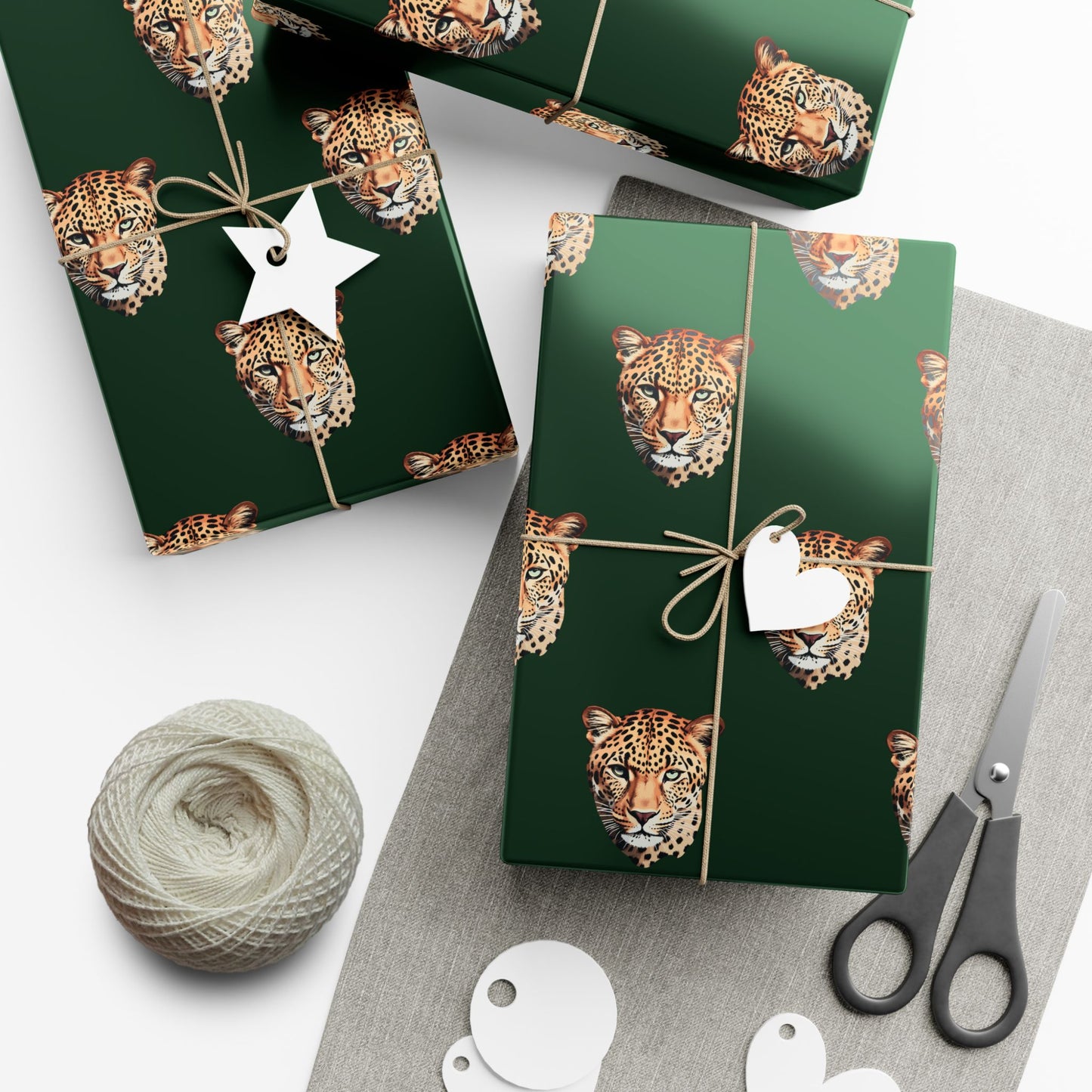 Leopard Head on Signature Midnight Pine Wrapping Paper