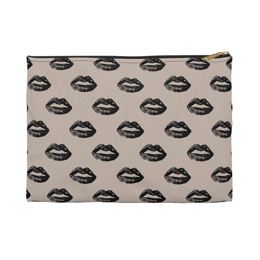 Black Lips on Oat Accessory Pouch | Bold Meets Neutral