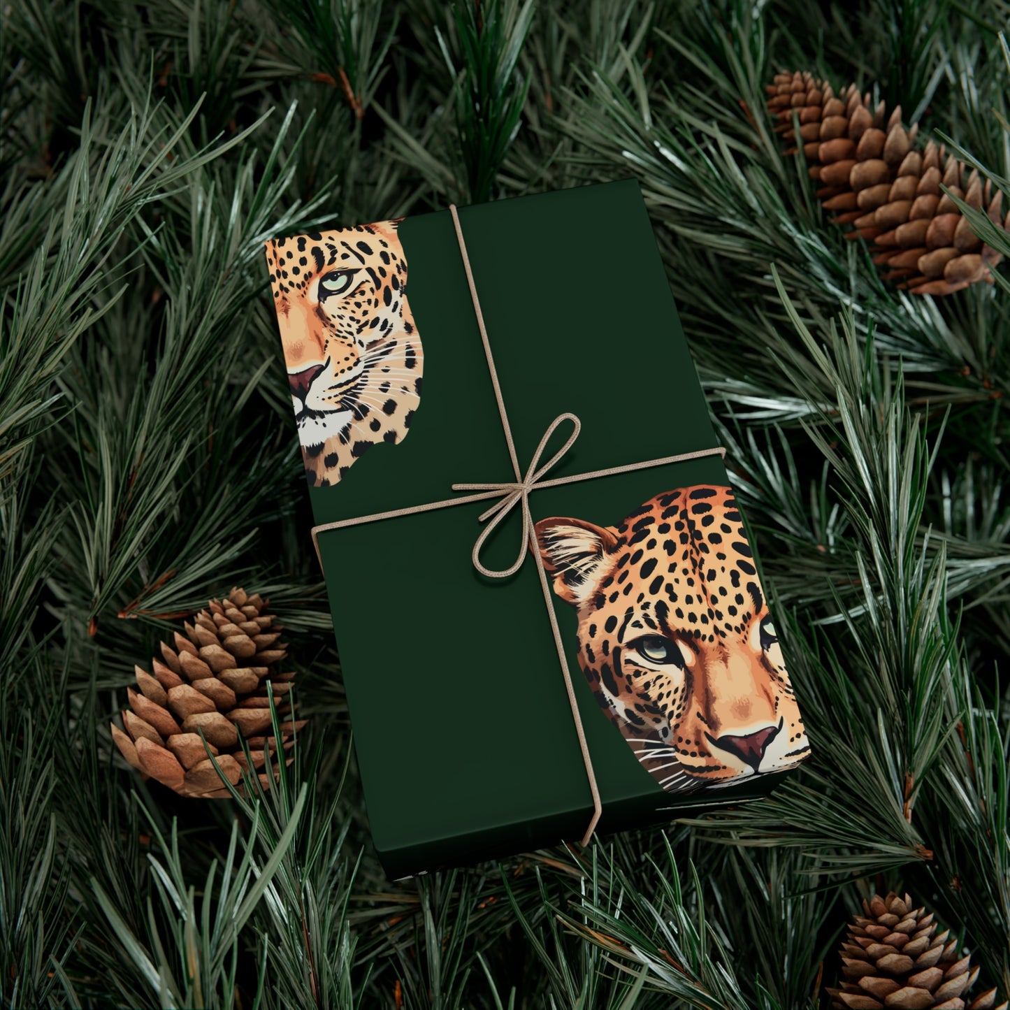 Leopard Head on Signature Midnight Pine Wrapping Paper