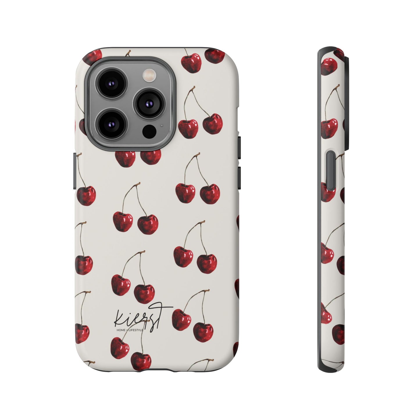 Moody Cherry Stems on White Bone iPhone Case | Timeless Contrast With A Twist of Charm