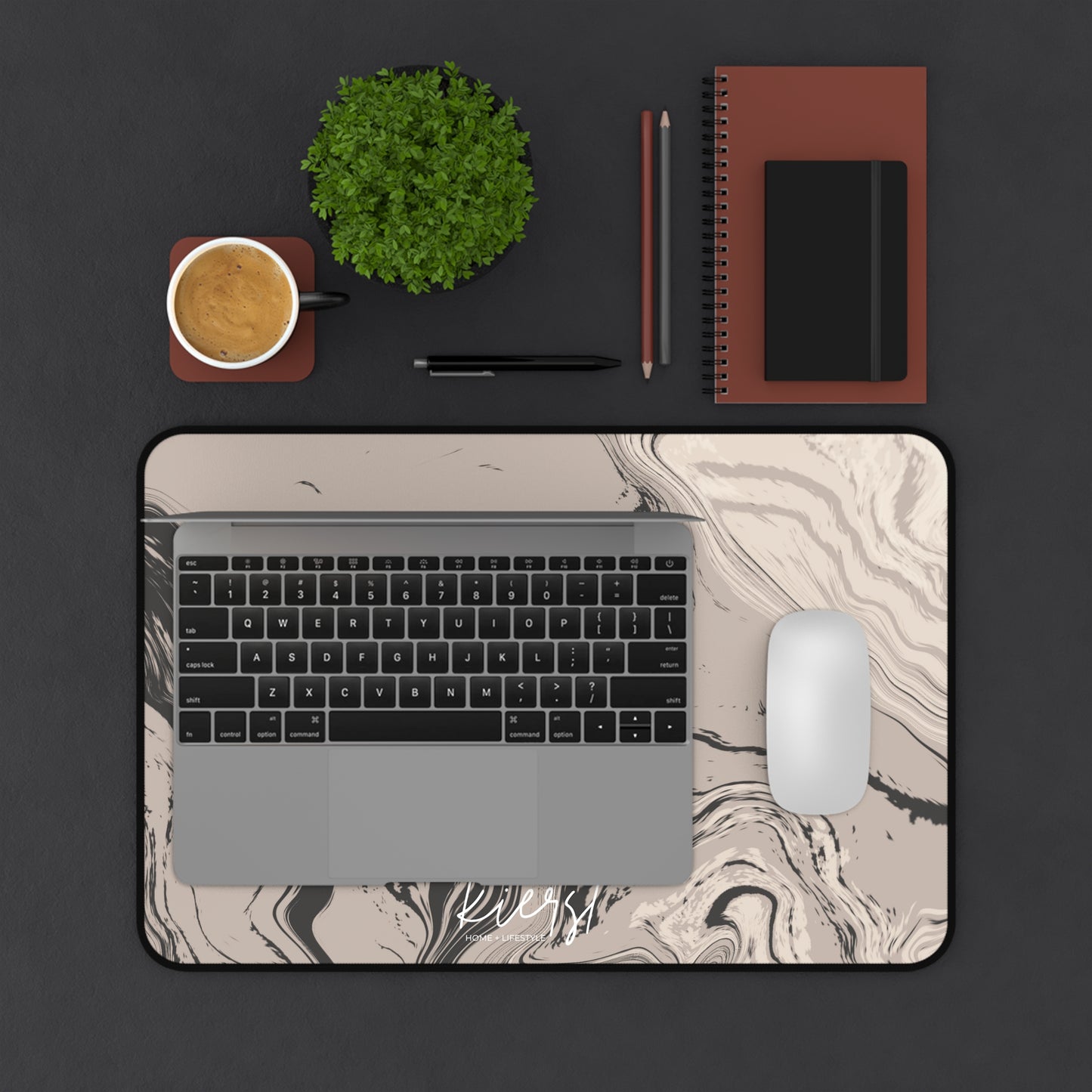 Cream, Grey, and Taupe Marble Desk Mat | Earthy Elegance for the Everyday
