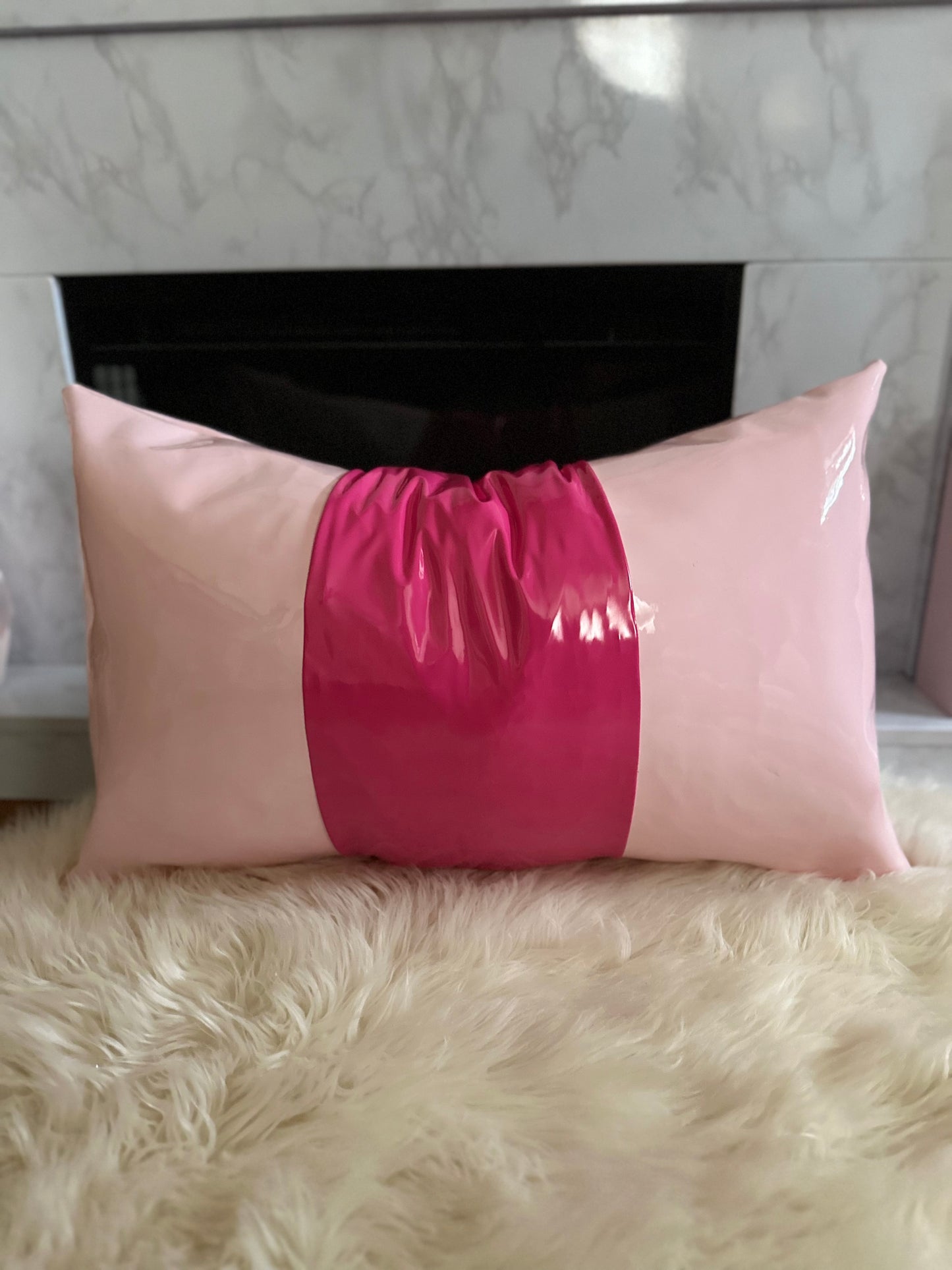 Two-Toned Pink Faux Leather Throw Pillow