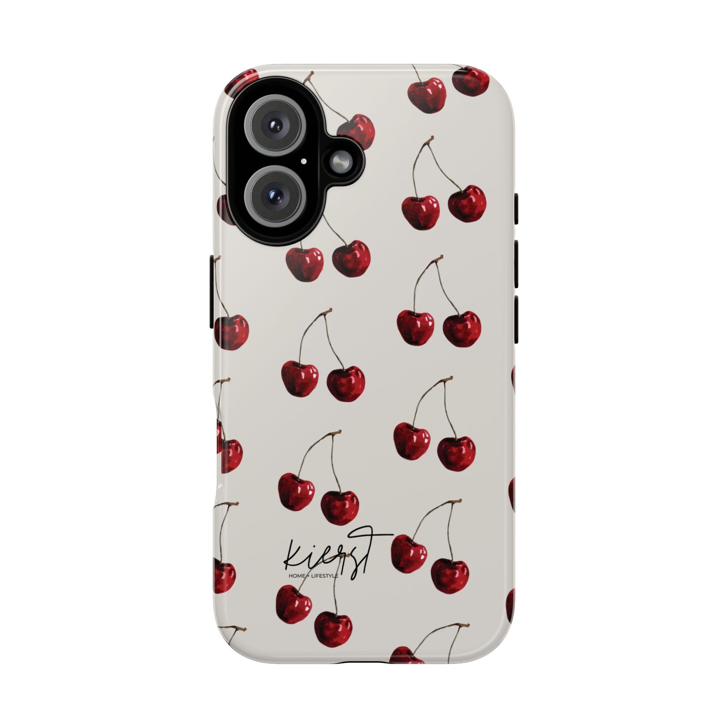 Moody Cherry Stems on White Bone iPhone Case | Timeless Contrast With A Twist of Charm