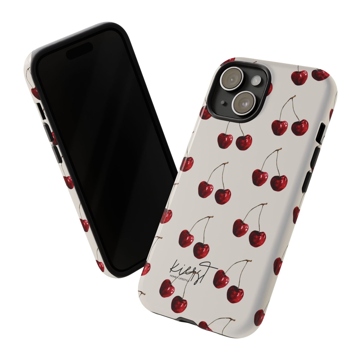 Moody Cherry Stems on White Bone iPhone Case | Timeless Contrast With A Twist of Charm