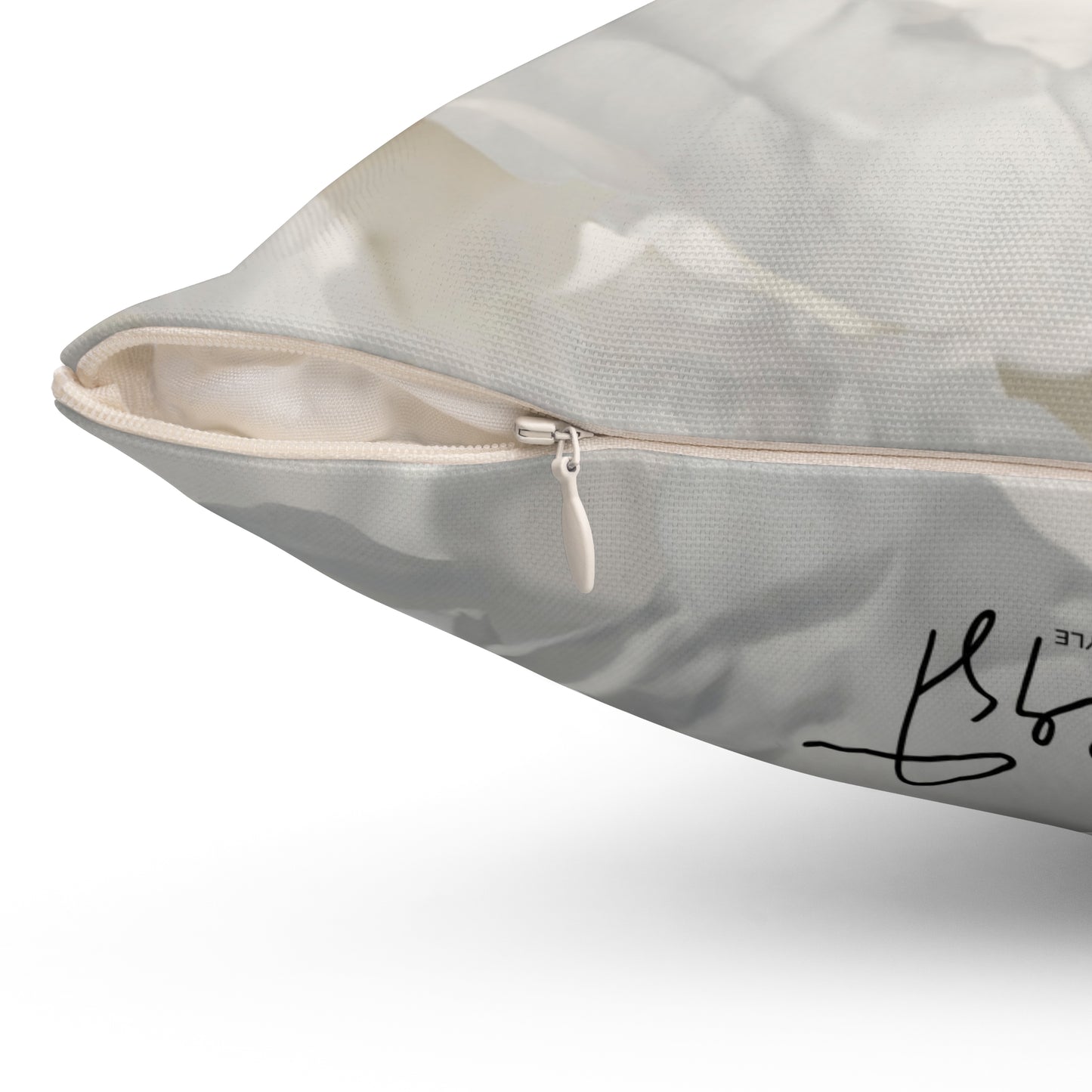 White Peony Printed Square Pillow – Soft Neutrals, Seamless Style