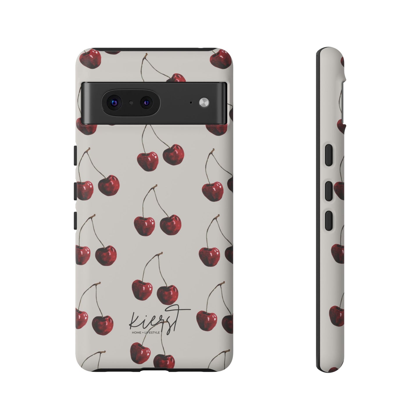 Moody Cherry Stems on White Bone Google Pixel Case | Sultry Minimalism Meets Everyday Utility
