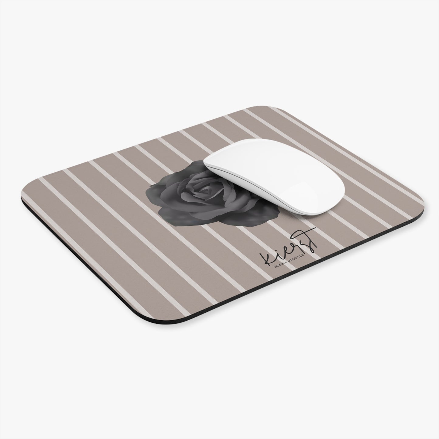 Black Rose on Taupe with Cream Stripes Mouse Pad (Rectangle)