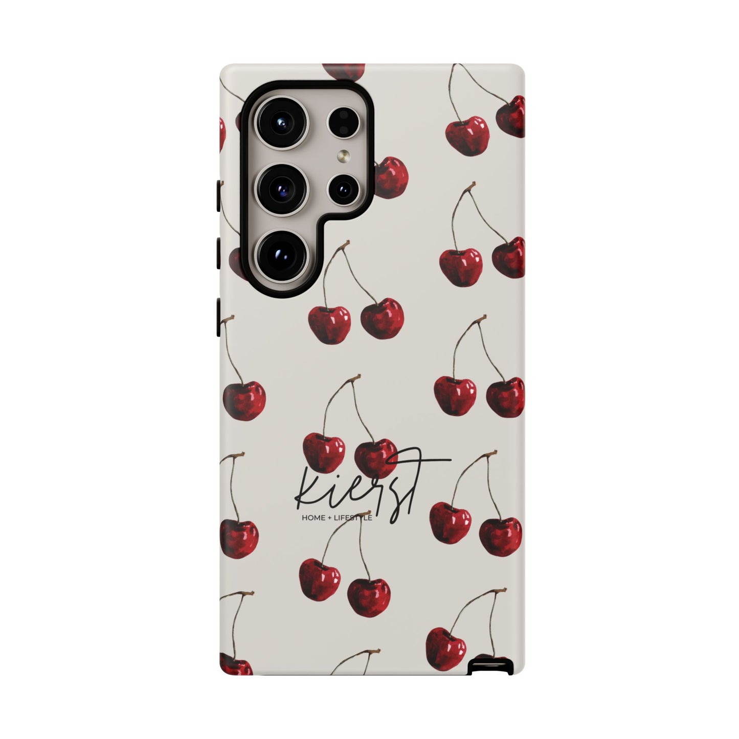 Moody Cherry Stems on White Bone Samsung Galaxy Case | Understated Luxury With A Playful Bite